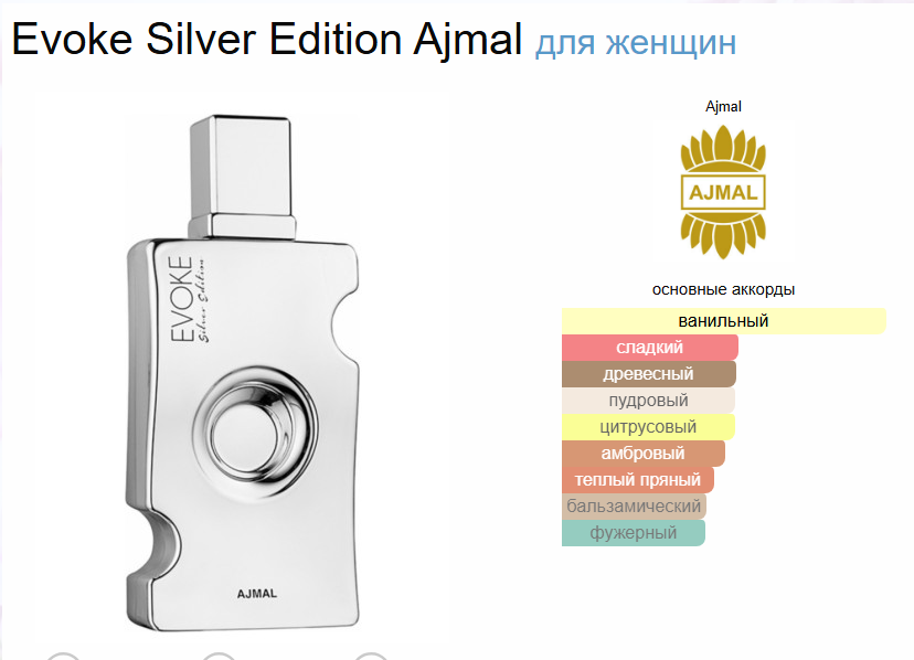 Женские духи Ajmal Evoke Silver Edition Аджмал Эвок Сильвер Эдишн 100 мл (копия)