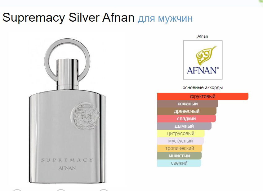 Духи Supremacy Silver Pour Homme Afnan Супремас Сильвер Пур Хомм Афнан 100 мл