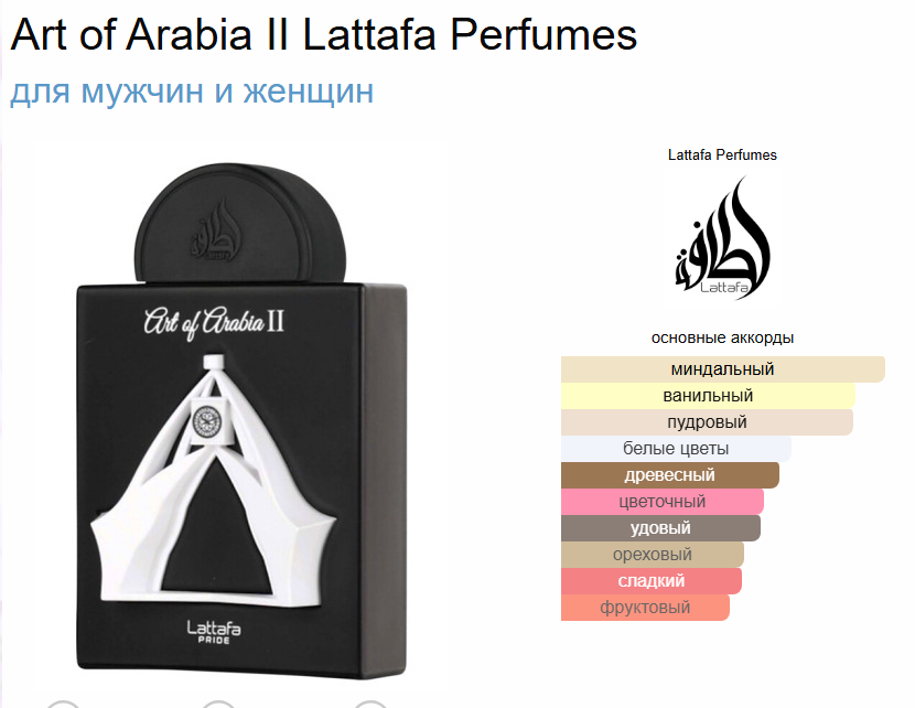 Духи Art of Arabia II Lattafa Perfumes Арт Оф Арабиа 2 Латафа Парфюм
