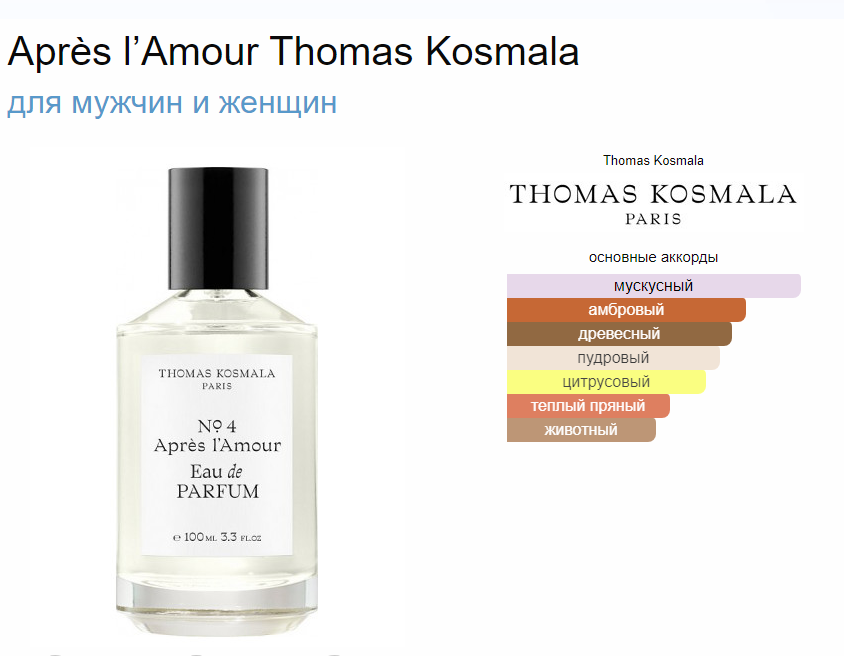 No 4 Апрес Лямур Томас Космала No 4 Après l’Amour Thomas Kosmala EDP 100 мл