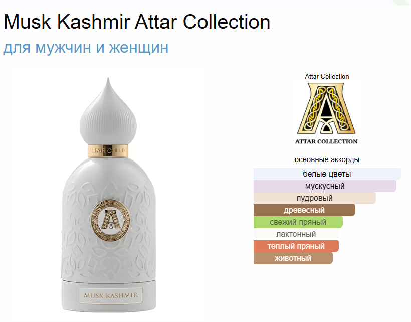 Мускус Кашемир Колекция Аттар Musk Kashmir Attar Collection 80 мл