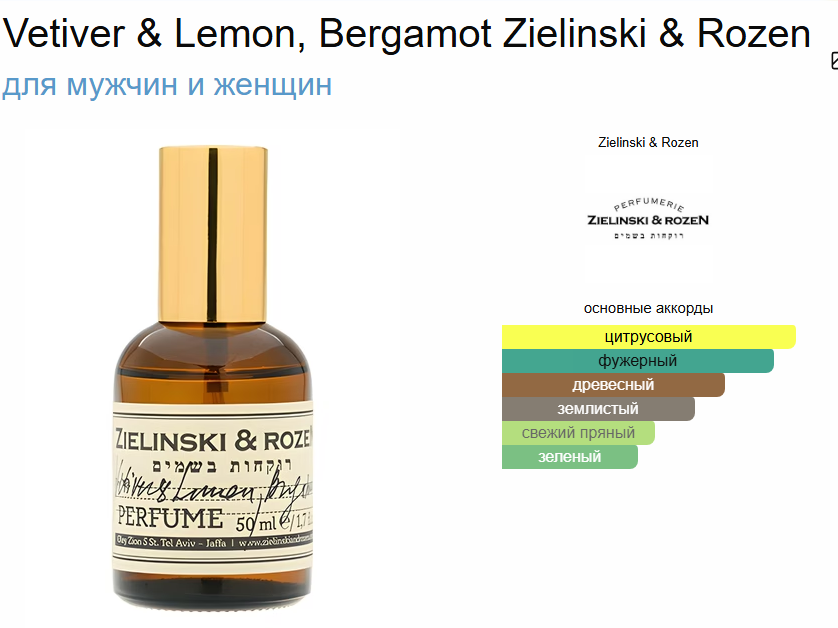 Духи Vetiver & Lemon, Bergamot Ветивер Лимон Бергамот Зеленский 100 мл (копия)