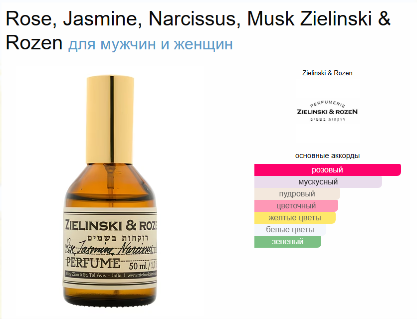 Духи Rose, Jasmine, Narcissus Роза Жасмин Нарцисс Зеленский 100 мл (копия)
